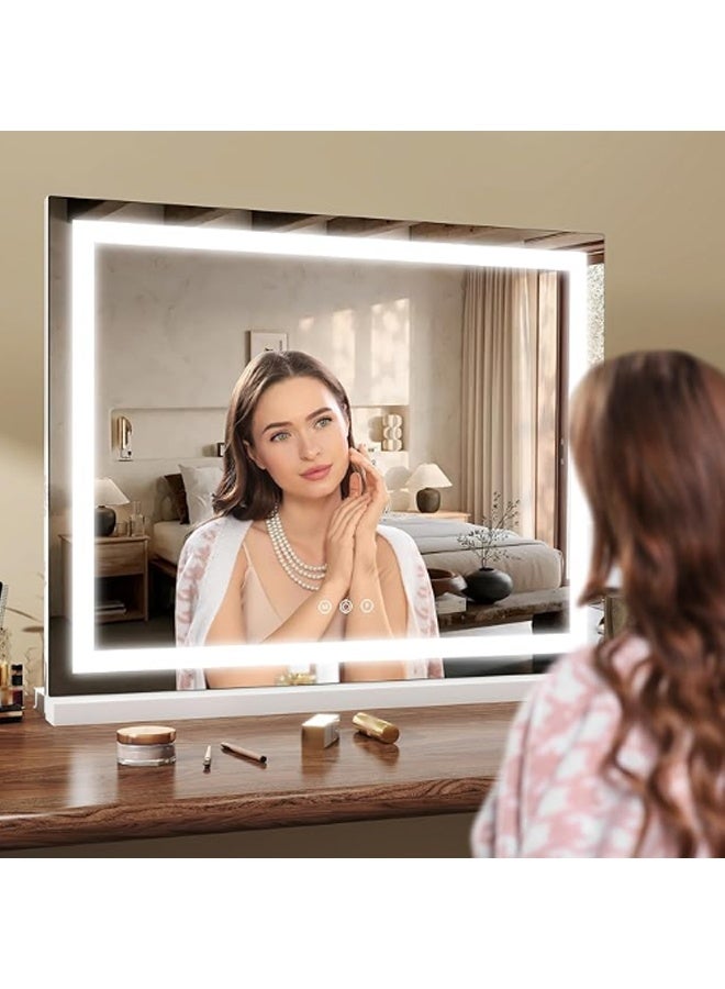 Large 23x18 Inch LED Vanity Mirror with Touch Control, 3 Color Modes (Cool/Natural/Warm), 2-in 1 Wall Mount & Tabletop Makeup Mirror, Dimmable Lighted Mirror for Daily Makeup and Professional Makeup - Image 3
