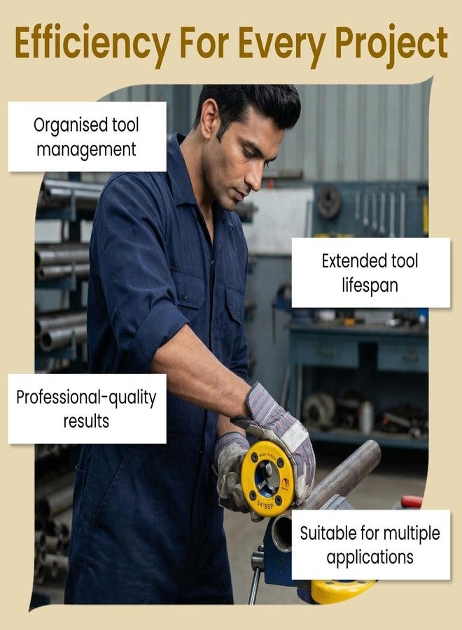 Mass Pro Professional BSP Pipe Threading Die Set, Industrial-Grade Carbon Steel, Colour-Coded Quick Size ID, Yellow & Blue, 3Pcs 1" 3/4" 1/2" BSP - Image 4
