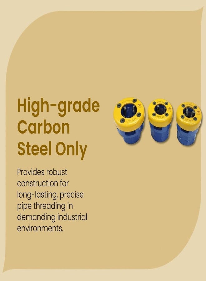 Mass Pro Professional BSP Pipe Threading Die Set, Industrial-Grade Carbon Steel, Colour-Coded Quick Size ID, Yellow & Blue, 3Pcs 1" 3/4" 1/2" BSP - Image 5