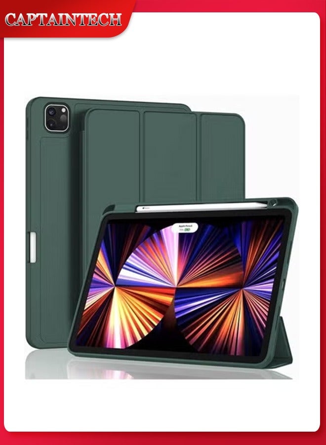 Captaintech iPad Pro 12.9 Case (2020-2022, 4th-6th Gen) – Midnight Green Smart Cover with Pencil Holder | Auto Wake/Sleep, Touch ID u0026 2nd Gen Pencil Charging - Image 1