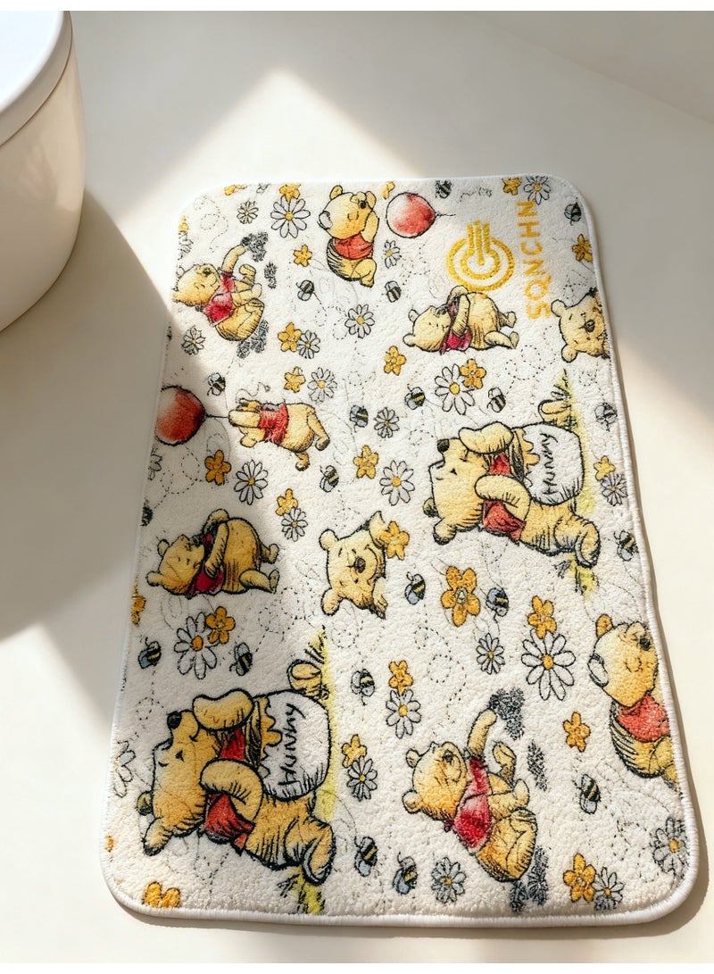 إس كيو إن سي إتش إن سجادة حمام فاخرة من صوف صناعي – ماصة فائقة، قابلة للغسل في الغسالة وتجف بسرعة، تصميم كرتوني لطيف للدب ويني - Image 2