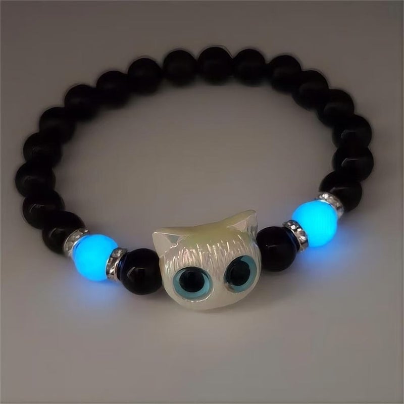 Glow‑in‑the‑Dark Cat Handmade Bracelet for Students and Daily Wear - White Glow-in-the-Dark Cat Bracelet