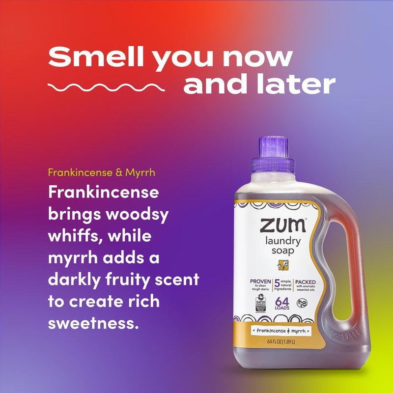 ZUM Indigo Wild Zum Clean Laundry Soap - Plant-Based Liquid Laundry Soap - Contains Baking Soda, Essential Oils & Saponified Coconut Oil - Frankincense & Myrrh Scent - 64 fl oz - Image 3