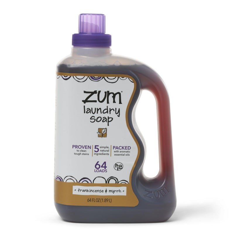 ZUM Indigo Wild Zum Clean Laundry Soap - Plant-Based Liquid Laundry Soap - Contains Baking Soda, Essential Oils & Saponified Coconut Oil - Frankincense & Myrrh Scent - 64 fl oz - Image 1