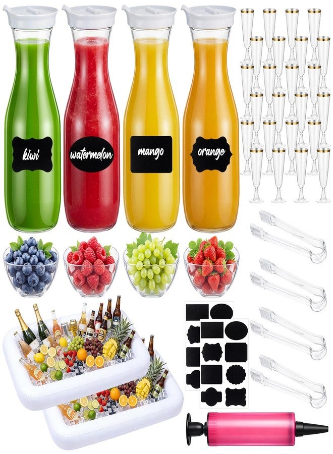 Suttmin 41 Pcs Mimosa Bar Supplies Includes 34 oz Carafes for Mimosa Bar Inflatable Ice Serving Bars Champagne Flutes Serving Tongs Bowls Stickers for Summer Party Supplies - Image 1