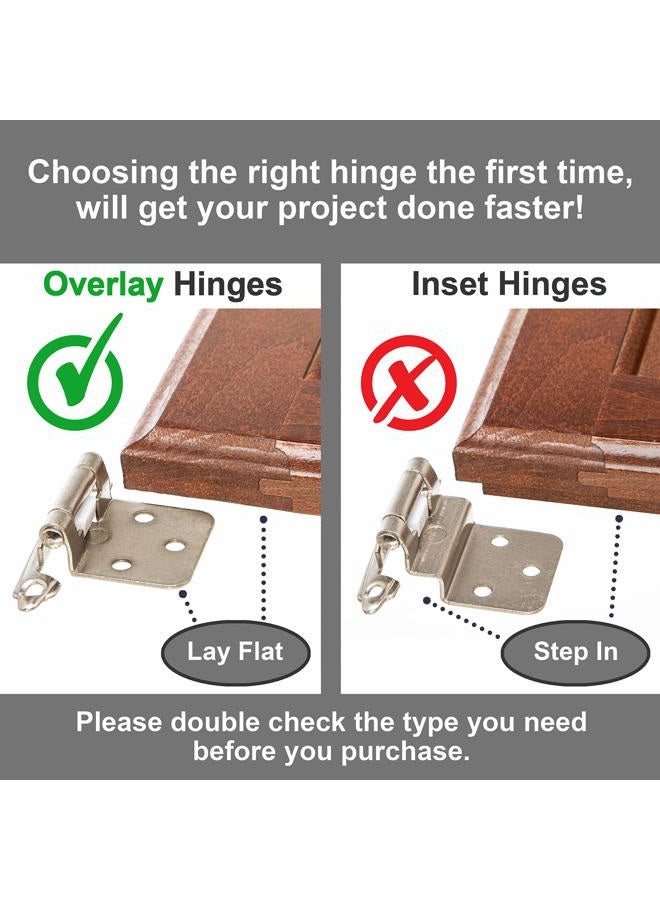 DecoBasics Satin Brushed Nickel Cabinet Hinges for Kitchen Cabinets (5 Pair -10 Pcs) -1/2" Overlay (Variable) -Self Closing Kitchen Cabinet Hinges Flush Mount w/ Silicon Bumpers & Upgraded Screws… - Image 2