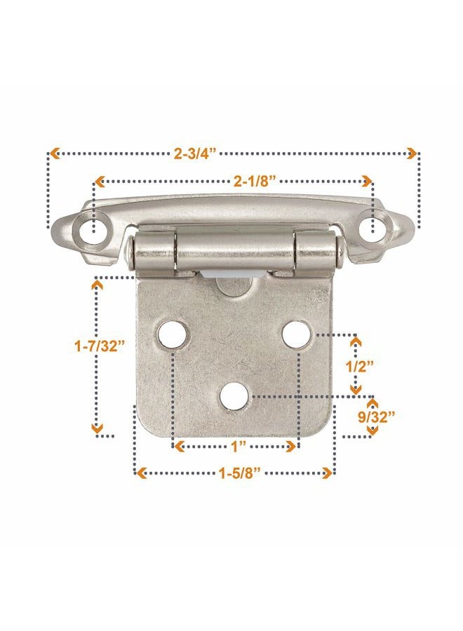 DecoBasics Satin Brushed Nickel Cabinet Hinges for Kitchen Cabinets (5 Pair -10 Pcs) -1/2" Overlay (Variable) -Self Closing Kitchen Cabinet Hinges Flush Mount w/ Silicon Bumpers & Upgraded Screws… - Image 4