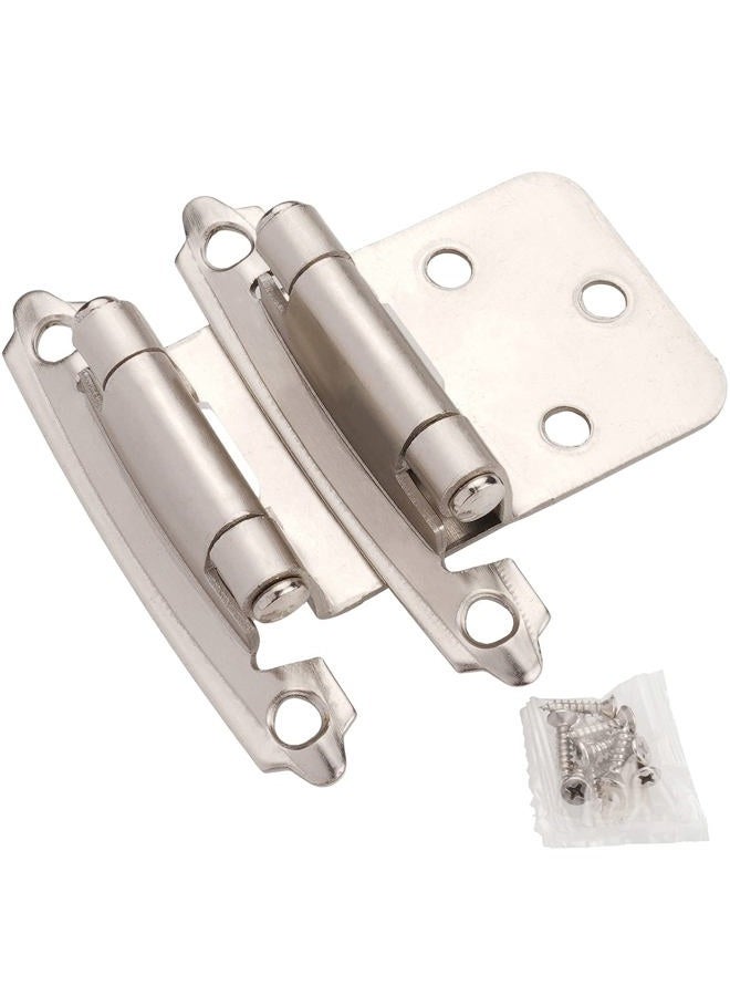 DecoBasics Satin Brushed Nickel Cabinet Hinges for Kitchen Cabinets (5 Pair -10 Pcs) -1/2" Overlay (Variable) -Self Closing Kitchen Cabinet Hinges Flush Mount w/ Silicon Bumpers & Upgraded Screws… - Image 1