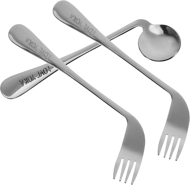 3-Piece Angled Feeding Utensil Set for Elderly and Disabled Curved Spoon and Fork for Easy Self-Feeding Practical Tableware for Patients Ergonomic Design - Image 1