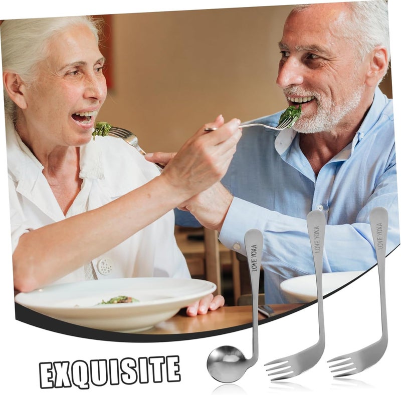 3-Piece Angled Feeding Utensil Set for Elderly and Disabled Curved Spoon and Fork for Easy Self-Feeding Practical Tableware for Patients Ergonomic Design - Image 2