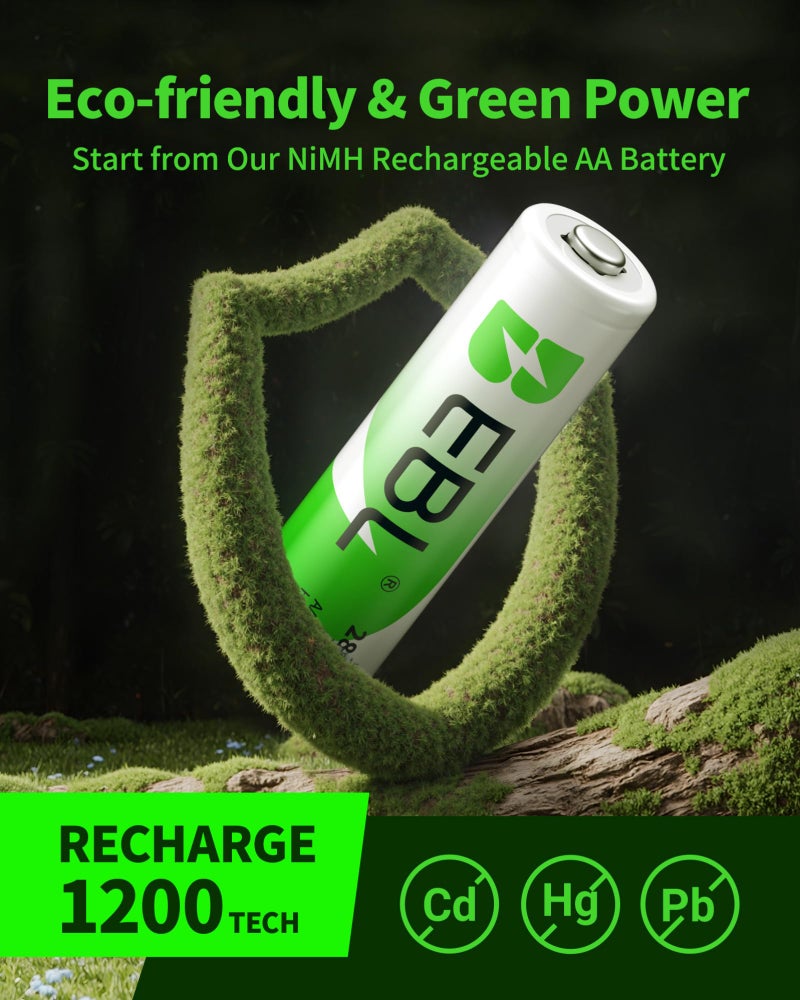 EBL AA 2800mAh High Performance Ni-MH Rechargeable Batteries, 4 Pack - Image 4