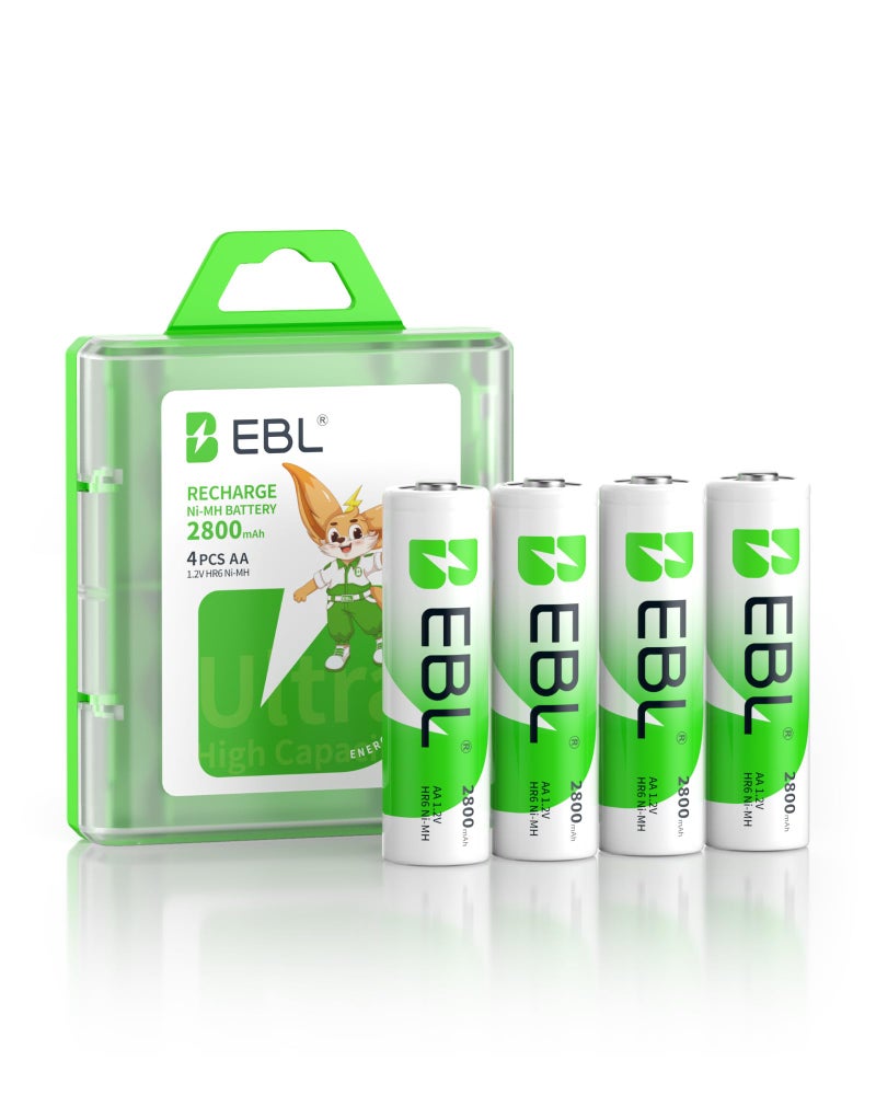 EBL AA 2800mAh High Performance Ni-MH Rechargeable Batteries, 4 Pack - Image 1