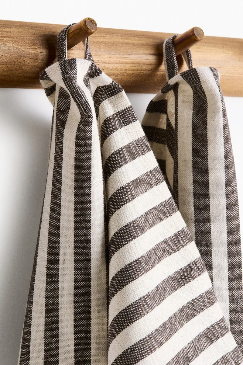 اتش اند ام منشفة مطبخ من مزيج الكتان - عبوة من قطعتين