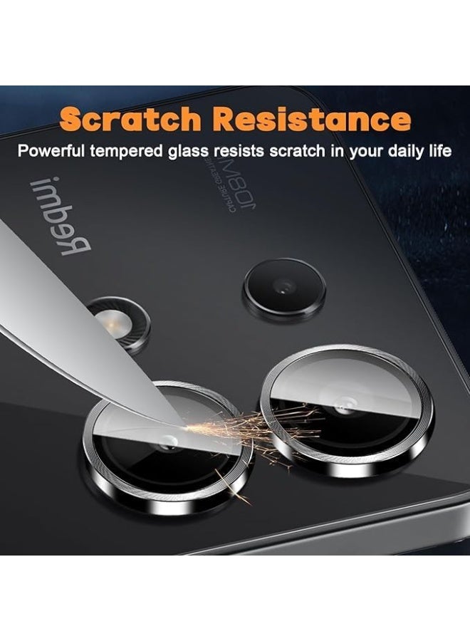 Camera Lens Protector for Redmi Note 13Pro , Metal Ring Design, Tempered Glass Screen Cover, Full Coverage Protection (Black) - Image 3