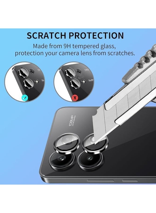 Camera Lens Protector for Redmi Note 13Pro , Metal Ring Design, Tempered Glass Screen Cover, Full Coverage Protection (Black) - Image 2