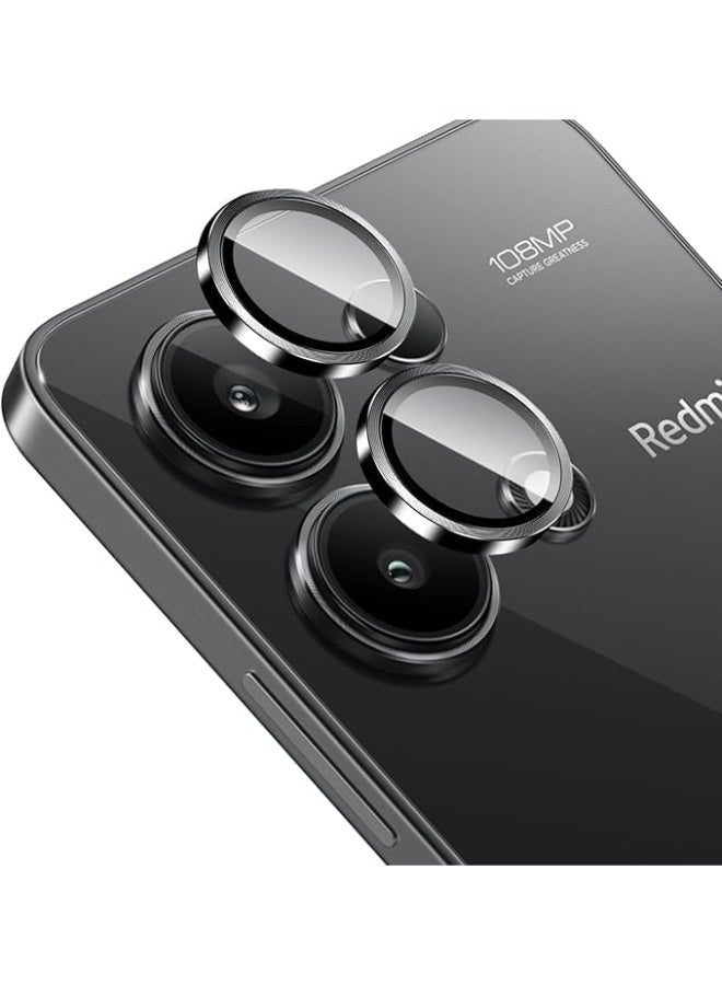 Camera Lens Protector for Redmi Note 13Pro , Metal Ring Design, Tempered Glass Screen Cover, Full Coverage Protection (Black) - Image 1