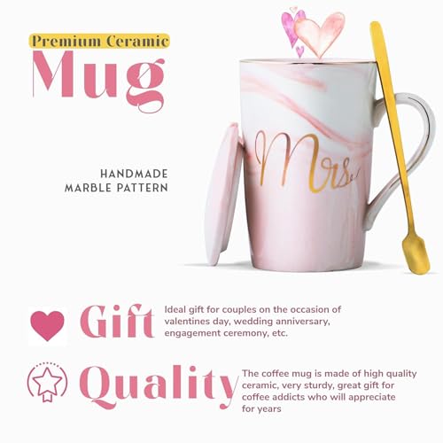 SKYTONE Coffee Mug, Anniversary for Couple Special, Wedding for Couples, Mugs for Coffee, Mug with Lid, Spoon & Coasters with Box, Valentine Set of 2 (Mr & Mrs. Cup) - Image 3