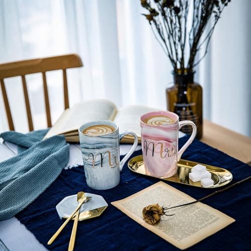 SKYTONE Coffee Mug, Anniversary for Couple Special, Wedding for Couples, Mugs for Coffee, Mug with Lid, Spoon & Coasters with Box, Valentine Set of 2 (Mr & Mrs. Cup) - Image 4
