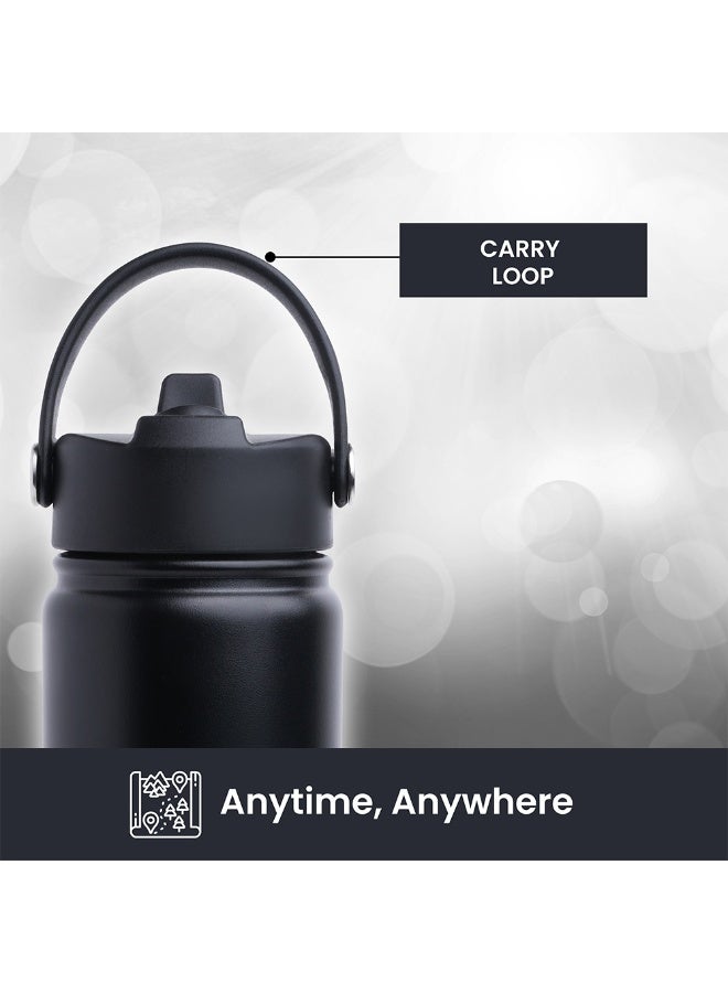 Bamboo Bark 750 ML Insulated Water Bottle with Sipper Lid – Stainless Steel Double Wall Vacuum Flask for Hot & Cold Water Leak-Proof, Reusable Sports Thermos Bottle - (Black) - Image 3