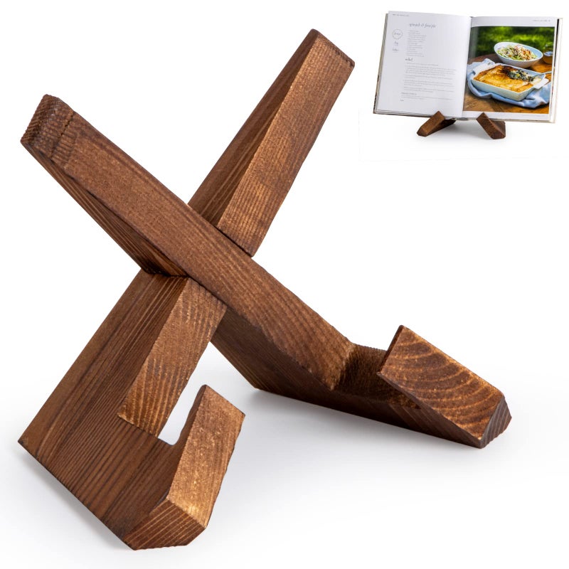 EFFORTICH Cookbook Stand Wooden Recipe Book Holder Cook Book Stand for Kitchen Counter Multifunctional Display Kitchen Counter Decor Brown