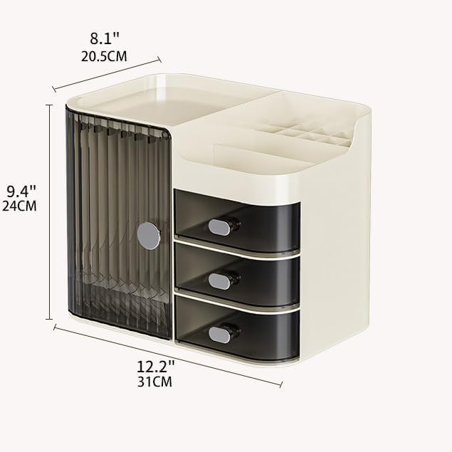 JIALTO Makeup Organizer Box with 4 Compartments- Cosmetic Storage Box & Organiser with Drawers and Brush Holder- Dustproof & Waterproof Makeup Stand for Women- Dressing Table & Vanity Storage - Image 2