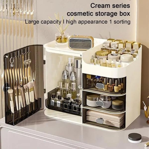 JIALTO Makeup Organizer Box with 4 Compartments- Cosmetic Storage Box & Organiser with Drawers and Brush Holder- Dustproof & Waterproof Makeup Stand for Women- Dressing Table & Vanity Storage - Image 4