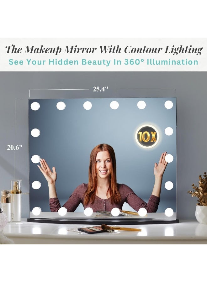 LUXFURNI Vanity Mirror With Makeup Lights, Large Hollywood Light Up Mirrors W/ 18 Led Bulbs For Bedroom Tabletop And Wall Mounted  - Image 1
