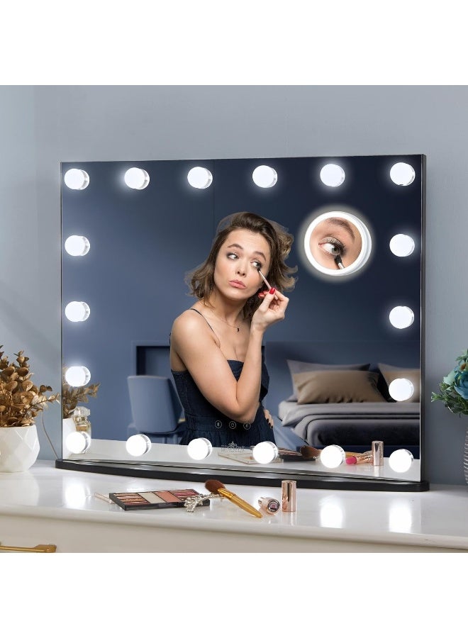 LUXFURNI Vanity Mirror With Makeup Lights, Large Hollywood Light Up Mirrors W/ 18 Led Bulbs For Bedroom Tabletop And Wall Mounted  - Image 3