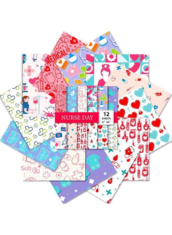Bluejw 12 Sheets/pack International Nurse's Day Doctor Theme Hand Account Material Paper Gift Packaging Backing Background Paper - Image 2