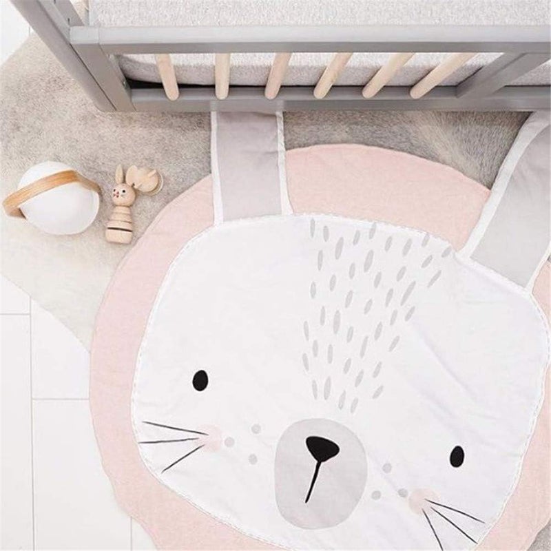 ABREEZE Animal Nursery Rug Tummy Time Blanket Playroom Area Rug Nursery Rug Cartoon Rabbit Baby Play Mat Round Crawling Blanket Carpet Cartoon Rabbit Design Home Room Decor 35X37 inches,Pink - Image 3