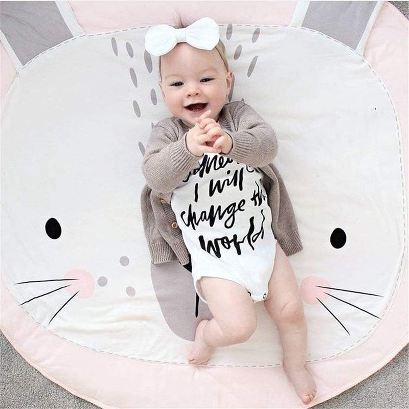 ABREEZE Animal Nursery Rug Tummy Time Blanket Playroom Area Rug Nursery Rug Cartoon Rabbit Baby Play Mat Round Crawling Blanket Carpet Cartoon Rabbit Design Home Room Decor 35X37 inches,Pink - Image 2