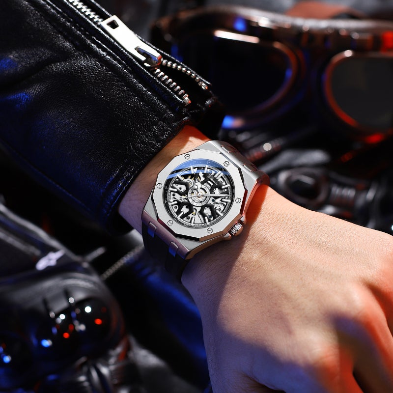 Watch Men'S Automatic Mechanical Watch Silicone Hollow Cool Fashion Sports Luminous Waterproof Steel - Image 4