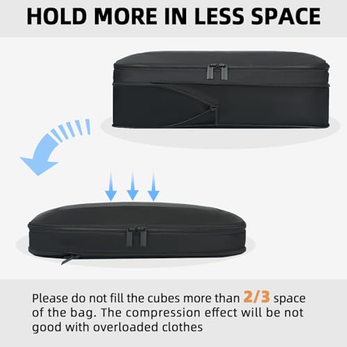 BAGAIL 4 Set/6 Set/8 Set Compression Packing Cubes Travel Accessories Expandable Packing Organizers (Square Mesh, 06-Black) - Image 5