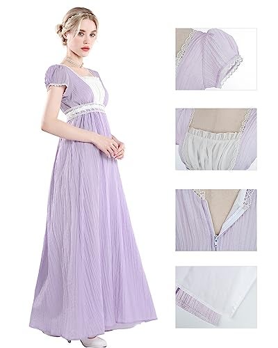FCCAM FCCAM FCCAM Regency Dresses for Women Empire Waist Dress Gown with Shawl Lace Regency Era Dress Shallow Purple XXL - Image 5