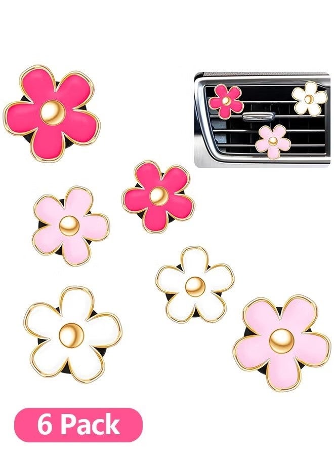 6 قطع من مشبك فتحة تهوية السيارة على شكل زهرة الأقحوان، مشبك مخرج معطر الهواء، مشبك مكيف الهواء للسيارة، ديكور داخلي للسيارة (أحمر، وردي، أبيض، 3 سم، 3.3 سم) - Image 1