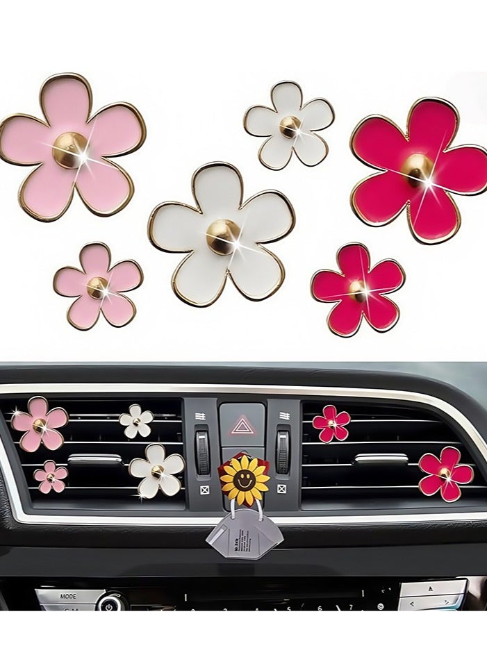 6 قطع من مشبك فتحة تهوية السيارة على شكل زهرة الأقحوان، مشبك مخرج معطر الهواء، مشبك مكيف الهواء للسيارة، ديكور داخلي للسيارة (أحمر، وردي، أبيض، 3 سم، 3.3 سم) - Image 3
