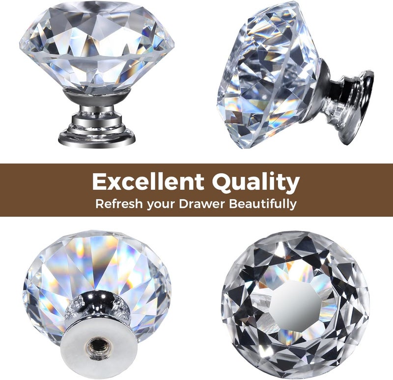 DeELF Outlet DEELF 24 Packs Kitchen Cabinet Knobs, 40 mm Crystal Cabinet Knobs, Diamond Dresser Handle Drawer Pulls, Dresser Knobs for Cabinets and Drawers, Silver Base - Image 4