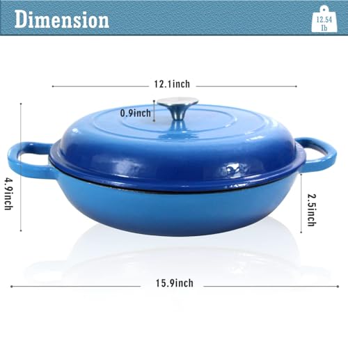 COOKWIN Enameled Cast Iron Dutch Oven Braiser, 3.8 Quart Enamel Skillet Pot with Lid - Heavy Duty and Dual Handles, Oven Safe Frying Pan for Family or Friends Gifts, Blue - Image 3