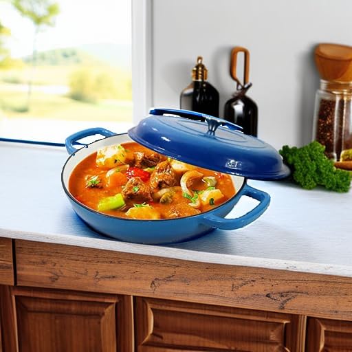 COOKWIN Enameled Cast Iron Dutch Oven Braiser, 3.8 Quart Enamel Skillet Pot with Lid - Heavy Duty and Dual Handles, Oven Safe Frying Pan for Family or Friends Gifts, Blue - Image 5