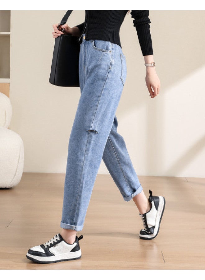 TonLion summer Solid Color Minimalist Loose Fit Slimming Korean Style Versatile Youthful Anti-aging Dad Jeans - Image 1