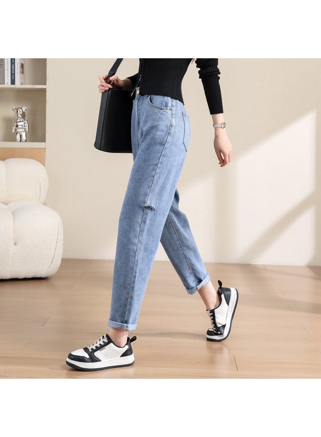 TonLion summer Solid Color Minimalist Loose Fit Slimming Korean Style Versatile Youthful Anti-aging Dad Jeans - Image 2