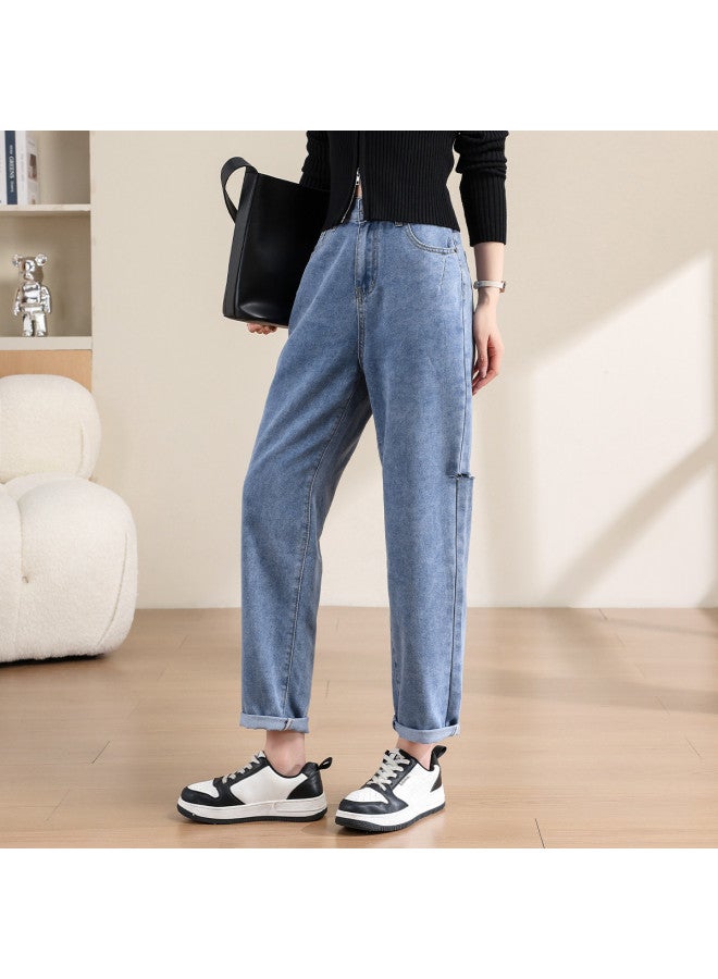 TonLion summer Solid Color Minimalist Loose Fit Slimming Korean Style Versatile Youthful Anti-aging Dad Jeans - Image 5