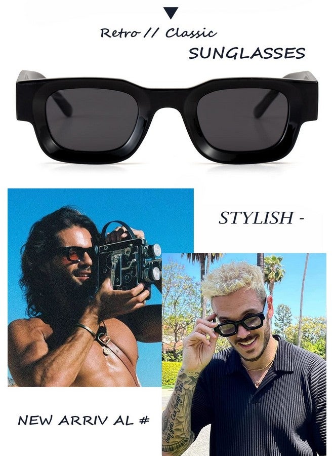 Let Me Be Retro Rectangle Polarized Sunglasses For Small Face Women Men Chunky Square Thick Frame Glasses Uv400 Protection(Black Grey) - Image 3