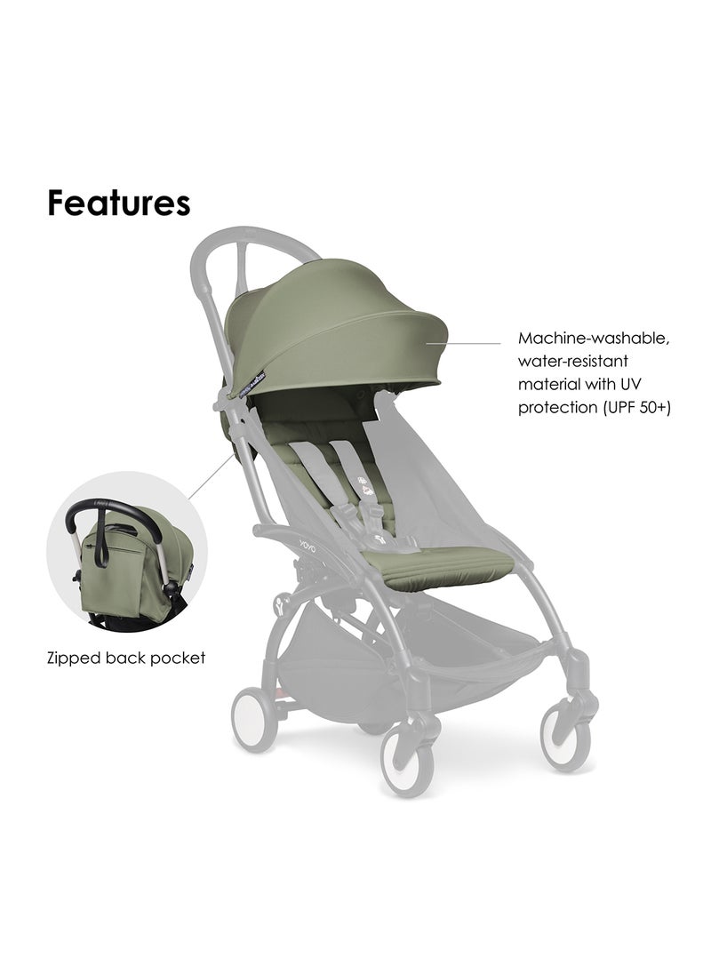 BABYZEN - Yoyo 6+ Colour Pack Textiles Only Seat Cushion, Matching Canopy And Zipped Back Pocket Requires Baby Stroller Yoyo2 Frame - Olive - Image 1