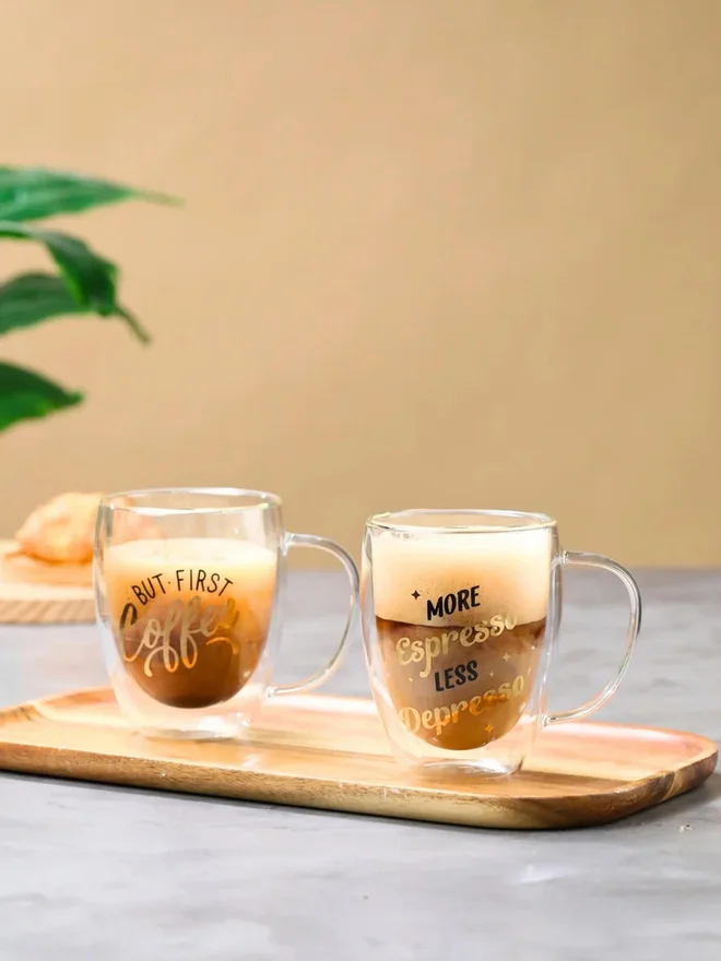 1 تشيس 1CHASE Borosilicate Double Wall Glass Mugs with Handle, 350ml