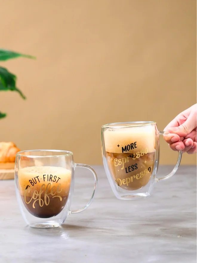 1 تشيس 1CHASE Borosilicate Double Wall Glass Mugs with Handle, 350ml