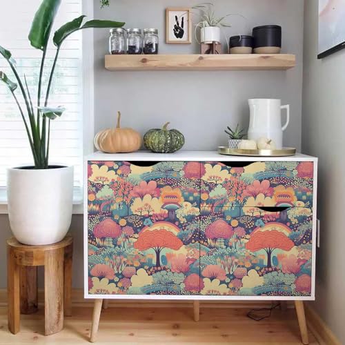 MuralPeel Colorful Pink Tree Flowers Fantasic Rainbow Wonderland Fairytale Landscape Peel and Stick Wallpaper Easy Peel Off Self Adhesive Removable Stick on Wall Paper for Renter - Image 5