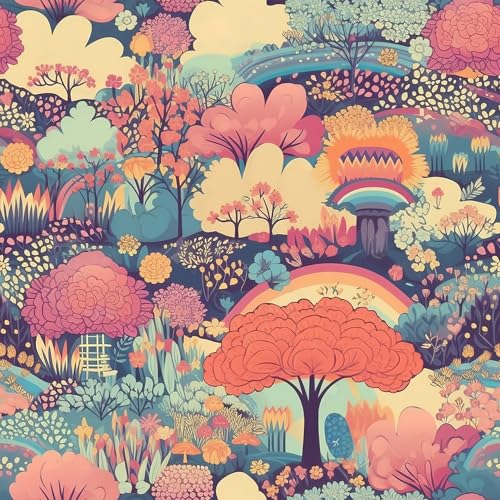 MuralPeel Colorful Pink Tree Flowers Fantasic Rainbow Wonderland Fairytale Landscape Peel and Stick Wallpaper Easy Peel Off Self Adhesive Removable Stick on Wall Paper for Renter - Image 1