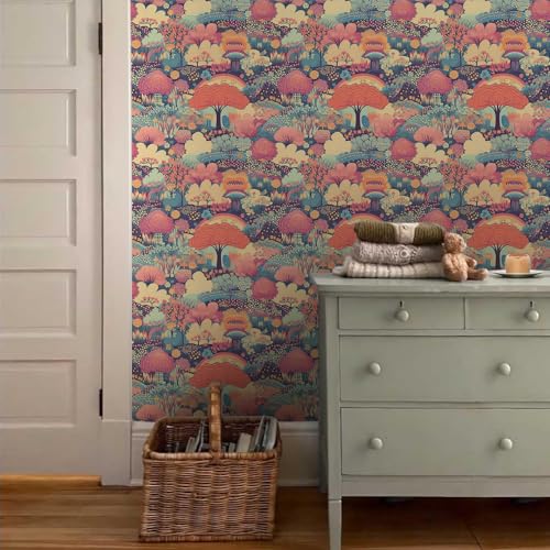 MuralPeel Colorful Pink Tree Flowers Fantasic Rainbow Wonderland Fairytale Landscape Peel and Stick Wallpaper Easy Peel Off Self Adhesive Removable Stick on Wall Paper for Renter - Image 3