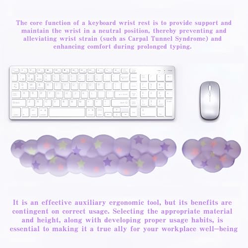 LJYZMD Cloud Wrist Rest Set for Keyboard and Mouse, Includes Cute Coaster, with Computers and Laptops (Light Purple Colorful Star Set) - Image 4